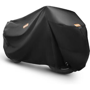 Motorcycle Cover Heavy Duty Durable All Season Universal All Weather Waterproof Sun Outdoor Protection with Reflective Strips and Lockholes Vehicle Cover