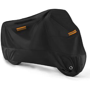 Universal Motorcycle Cover Waterproof Outdoor Storage All Weather Rain Snow Sun Winter All Season Durable with Lockholes Black Oxford 108" Extra Large Harley Davidson Heavy Duty Touring Cover