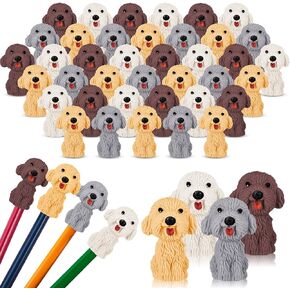 100 Pcs 3D Dog Pencil Top Erasers Animal Pencil Erasers Toppers Cute Eraser Tops Pet Puppy Eraser Caps Funny Dog Party Favors for Kids Students Birthday Gifts School Desk Stationery Supplies