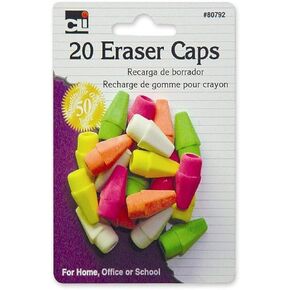 Charles Leonard Pencil Eraser Caps, Neon, Assorted, 20-Pack (80792)