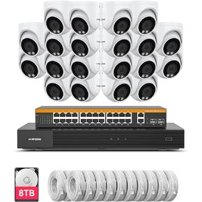 H.VIEW 32 Channel 4K NVR Security Camera System PoE 8TB, Smart Human Vehicle Detection, 24 Port PoE Switch, 20 pcs 8MP Outdoor Commercial Dome PoE IP Cameras, AI Detection, Surveillance for Business