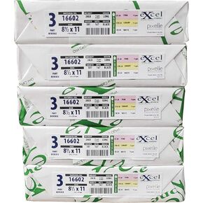 ورق Excel One خالي من الكربون مقاس 8.5 × 11، 3 أجزاء عكسية (أبيض ساطع/كناري/وردي)، 835 مجموعة، 2505 ورقة، (5 رزم)