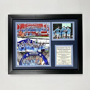 Manchester City F.C. | 2022-2023 Treble Winners | Historic Season Championships Collage 12"x15" Framed Photo Collage Under Glass