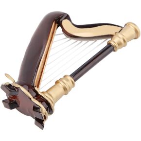 Fdit Miniature Harp, 4in Wooden Miniature Harp Replica with Gift Case Instrument Model Musical Gifts Ornaments