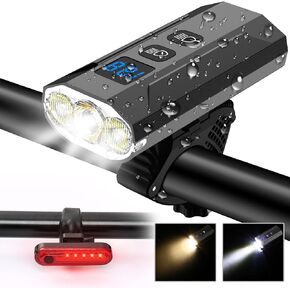 Brarvagur Super Bright 3 LED أضواء الدراجة القابلة لإعادة الشحن للركوب الليلي، 5+5+4 أوضاع للدراجة الأمامية ومجموعة الإضاءة الخلفية مع شعاع عالٍ وإضاءة منخفضة الشعاع، IP65 5200 مللي أمبير في الساعة أضواء الدراجة لجبل الطريق in Kuwait