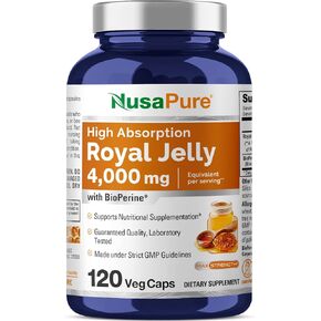 NusaPure Royal Jelly 4000mg - 120 Veggie Capsules (Non-GMO, Gluten Free, Bioperine)