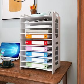 Natwind Office 7 Tiers File Paper Organizer for Desk Desktop White File Holder Office Desk Organizer Mail Letter Tray & Paper Sorter Document Notebooks Storage Rack for Home Office School Classroom