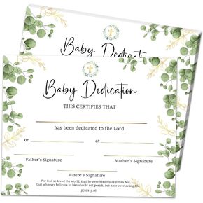 Greenery Baptism Certificates for Church Baby Dedication Certificate 25 Baby Dedication Certificates Paper for Child Dedication Baby Baptismal Award Christening Recognition Gifts 8x10 Inches - ZS14