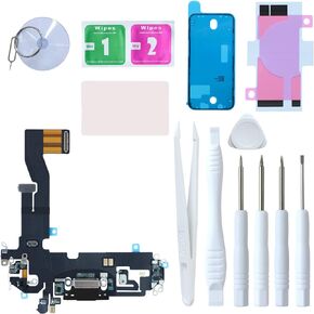 for iPhone 12 Charging Port Replacement, Dock Connector & Microphone Assembly with Repair Tools for iPhone 12 6.1 Inch All Carriers (Black)