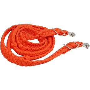CHALLENGER Roping Knotted Horse Tack Western Barrel Reins Nylon Braided Orange 60755