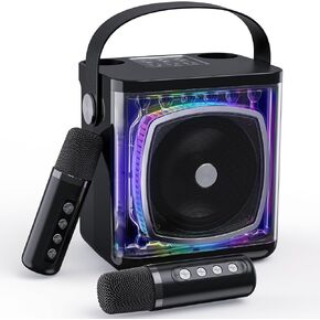 Mini Karaoke Machine for Kids, with 2 Wireless Microphone, Portable Bluetooth Speaker, Kids Karaoke Machine to Sing Anywhere, for Girls, Boys, Ideal for Party, Birthday, Family Meeting