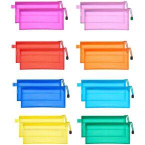 JM-capricorns 36pcs 9 x 4-1/2 inches Waterproof Plastic Double Layer Zipper File Bags Invoice pouches Bill Bag Pencil Pouch Pen Bag (8 Color)