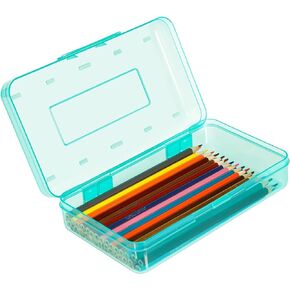 Colored Plastic Pencil Box, Large Capacity Pencil Case, Pencil Boxs for Kids Adults, Hard Crayon Box Storage with Snap-Tight Lid for School Office Supplies (Pink)