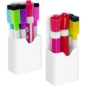VieFantaisie 2 PCS Magnetic Pen Holder, Magnetic Dry Erase Marker Holder, Magnetic Marker Pencil Holder for Fridge, Whiteboard Marker Holder for School, Office, Home, Magnetic Marker Organizer, White