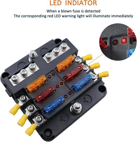 كتلة مصهر مقاومة للماء 6 طرق 12 فولت مع مؤشر LED وحافلة سلبية للسيارات والقوارب والمركبات الترفيهية والشاحنات DC 12V-24V حامل صندوق المصهر البحري 6 دوائر in Kuwait