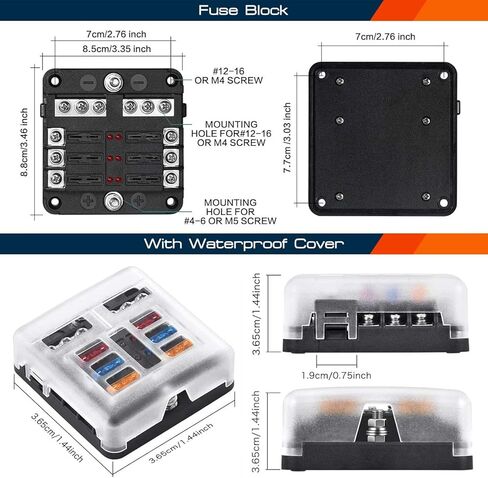كتلة مصهر مقاومة للماء 6 طرق 12 فولت مع مؤشر LED وحافلة سلبية للسيارات والقوارب والمركبات الترفيهية والشاحنات DC 12V-24V حامل صندوق المصهر البحري 6 دوائر in Kuwait