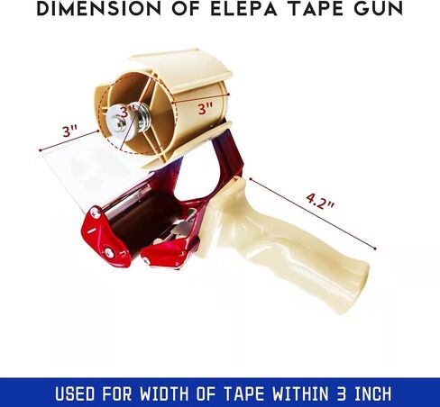 مسدس توزيع شريط التعبئة من Elepa - مسدس شريط عالي التحمل بعرض 3 بوصات مع مقبض مريح، مناسب للفة الشريط الأساسية مقاس 3 بوصات (أحمر.) in Kuwait