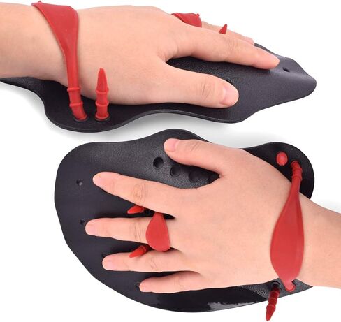 مجاذيف اليد لتدريب السباحة من DRM - مجاذيف يدوية قوية للتدريب على السباحة لتحسين التقنية، حزام قابل للتعديل للرجال والنساء والشباب in Kuwait