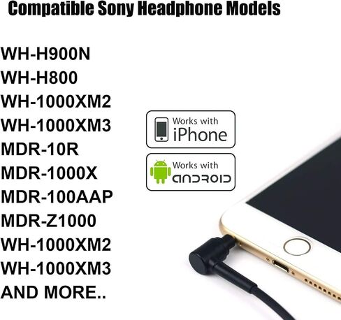 كابل صوت بديل لسماعات الرأس WH-1000XM5 WH-1000xm3 متوافق مع سماعات Sony MDR-10R / MDR-100ABN / MDR-1A / MDR-XB950B1 / MDR-1000X / MDR-1ADAC/WH-1000XM4 - أسود in Kuwait