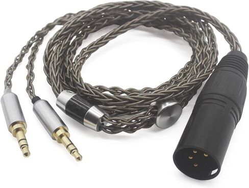Youkamoo 4 Pin XLR Balanced Male متوافق مع Hifiman HE4XX، HE-400i Headphones 8 Core مضفر مطلي بالفضة استبدال كابل ترقية الصوت (إصدار 2 × 3.5 مم) in Kuwait