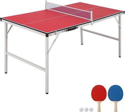 GAOMON Portable Ping Pong Table, Mid-Size Foldable Table Tennis Table wIith Net, 2 Paddles, 3 Balls, Adjustable Feet for Indoor Outdoor, No Assembly Required in Saudi Arabia