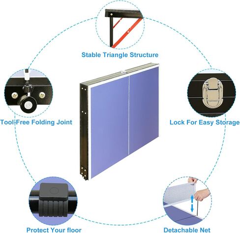 طاولة تنس طاولة بينج بونج قابلة للطي والمحمولة مع شبكة، مجموعة عمود، 2 مجاديف تنس طاولة و3 كرات، لا حاجة إلى التجميع، للألعاب الداخلية والخارجية، متوسطة الحجم، هدايا للأطفال والمراهقين والبالغين in Kuwait