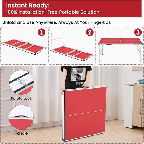 GAOMON Portable Ping Pong Table, Mid-Size Foldable Table Tennis Table wIith Net, 2 Paddles, 3 Balls, Adjustable Feet for Indoor Outdoor, No Assembly Required in Saudi Arabia