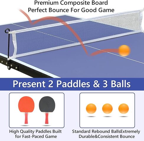 طاولة تنس طاولة بينج بونج قابلة للطي والمحمولة مع شبكة، مجموعة عمود، 2 مجاديف تنس طاولة و3 كرات، لا حاجة إلى التجميع، للألعاب الداخلية والخارجية، متوسطة الحجم، هدايا للأطفال والمراهقين والبالغين in Kuwait