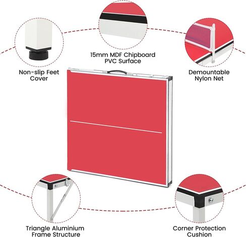 GAOMON Portable Ping Pong Table, Mid-Size Foldable Table Tennis Table wIith Net, 2 Paddles, 3 Balls, Adjustable Feet for Indoor Outdoor, No Assembly Required in Saudi Arabia