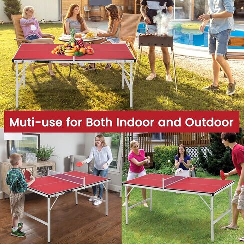GAOMON Portable Ping Pong Table, Mid-Size Foldable Table Tennis Table wIith Net, 2 Paddles, 3 Balls, Adjustable Feet for Indoor Outdoor, No Assembly Required in Saudi Arabia