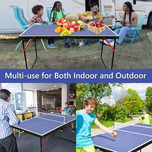 طاولة تنس طاولة بينج بونج قابلة للطي والمحمولة مع شبكة، مجموعة عمود، 2 مجاديف تنس طاولة و3 كرات، لا حاجة إلى التجميع، للألعاب الداخلية والخارجية، متوسطة الحجم، هدايا للأطفال والمراهقين والبالغين in Kuwait