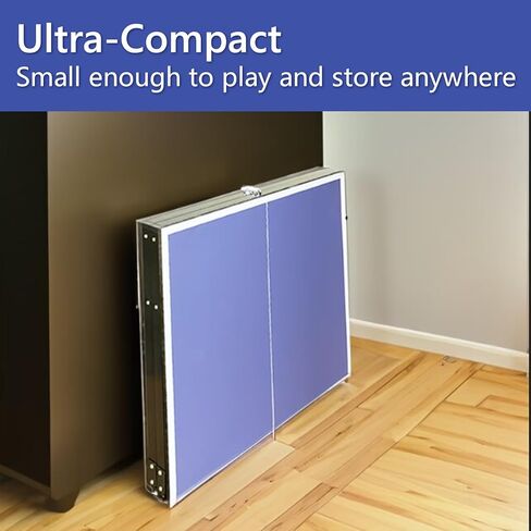 طاولة تنس طاولة بينج بونج قابلة للطي والمحمولة مع شبكة، مجموعة عمود، 2 مجاديف تنس طاولة و3 كرات، لا حاجة إلى التجميع، للألعاب الداخلية والخارجية، متوسطة الحجم، هدايا للأطفال والمراهقين والبالغين in Kuwait