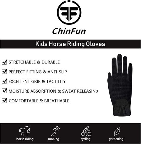 ChinFun Kid's Horse Riding Gloves Child Youth Stretchable Equestrian Mittens Boys & Girls Anti-Slip Gloves for Horseback Riding Cycling Running Outdoor Activities in Kuwait