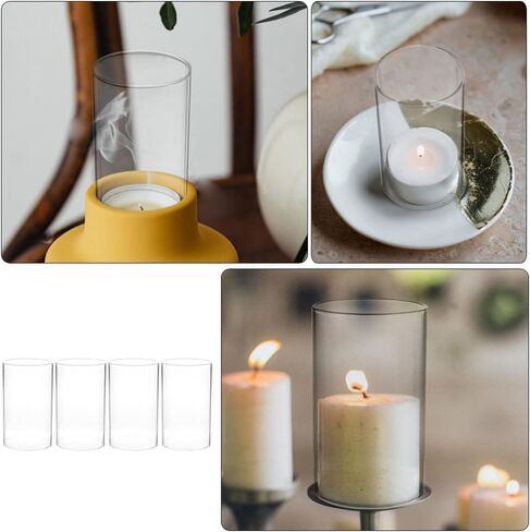 VOSAREA 4PCS Clear Glass Candle Covers Candle Holder Glass Open Ended Glass Candleholder Tube Shade for Candle Pendant Lights Chandelier 15X7CM in Saudi Arabia