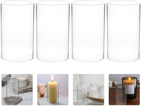 VOSAREA 4PCS Clear Glass Candle Covers Candle Holder Glass Open Ended Glass Candleholder Tube Shade for Candle Pendant Lights Chandelier 15X7CM in Saudi Arabia