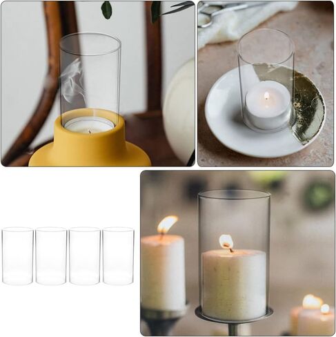 VOSAREA 4PCS Clear Glass Candle Covers Candle Holder Glass Open Ended Glass Candleholder Tube Shade for Candle Pendant Lights Chandelier 15X7CM in Saudi Arabia