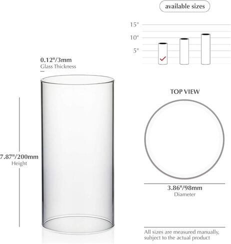 WGVI Clear Hurricane Candleholder,Glass Chimney for Candle Open Ended, Chimney Tube of Sizes in Various for Choice, 4" Wide x 8" Tall in Saudi Arabia