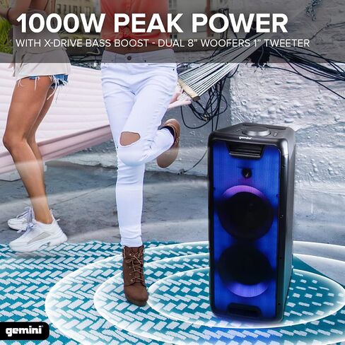 مكبر صوت محمول للحفلات من جيميني GLS-550 - قوة عالية 800 وات، تأثيرات إضاءة LED، بث بلوتوث من فئة هاي فاي، بطارية طويلة الأمد، تتضمن ميكروفون وجهاز تحكم عن بعد in Kuwait