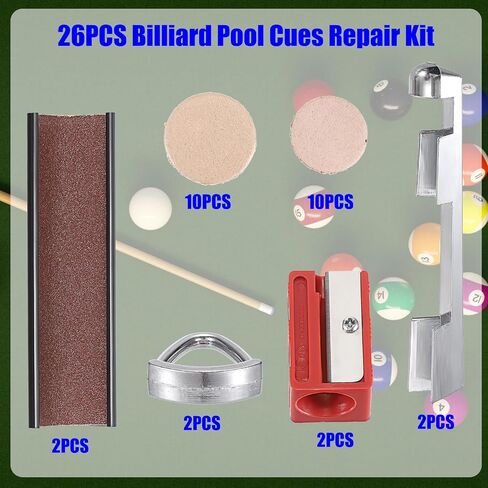 OwnMy 26PCS Pool Cue Tip Repair Kit Pool Cue Tips Replacement Kit Billiard Cue Repair Accessories - 11mm and 13mm Billiard Cues Tips Pool Cue Clamps Cue Tip Trimmers Cue Tip Shapers for Pool Sticks in Saudi Arabia