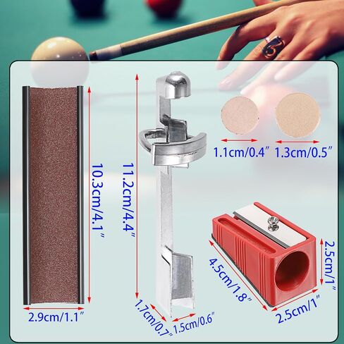 OwnMy 26PCS Pool Cue Tip Repair Kit Pool Cue Tips Replacement Kit Billiard Cue Repair Accessories - 11mm and 13mm Billiard Cues Tips Pool Cue Clamps Cue Tip Trimmers Cue Tip Shapers for Pool Sticks in Saudi Arabia