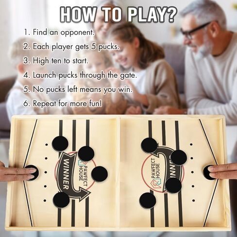 Pawfect House Best Interactive Game Ever - Large Size Fast Sling Puck Game for Family, Friends, Table Games for Adults and Family Wooden Hockey Game Sling Puck, Ideal for Family Game Nights or Parties in Kuwait