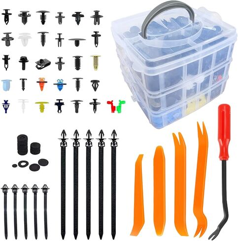 HTOMT 675pcs الوفير التجنيب مقاطع مقاطع السيارات البلاستيكية 16 الأحجام الأكثر شعبية المسامير دفع دبابيس السيارات السحابات الحاجز كليب الباب لوحة تقليم كليب عدة لتويوتا جنرال موتورز فورد هوندا أكورا كرايسلر in Kuwait