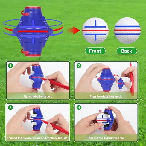 DESELL 6 Pack Golf Ball Marker, 360° Marker Stencil, 2× Ball Markers Stencils, 3× Color Line Markers Pens, Triple Track Plastic Golf Ball Line Marking Alignment Tool Kit in Saudi Arabia