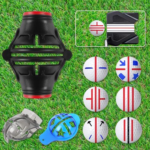 DESELL 6 Pack Golf Ball Marker, 360° Marker Stencil, 2× Ball Markers Stencils, 3× Color Line Markers Pens, Triple Track Plastic Golf Ball Line Marking Alignment Tool Kit in Saudi Arabia