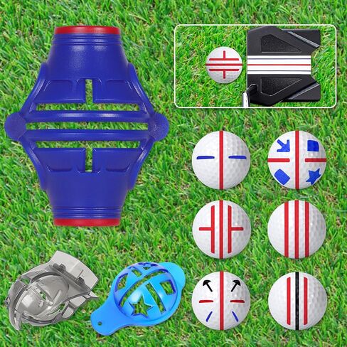 DESELL 6 Pack Golf Ball Marker, 360° Marker Stencil, 2× Ball Markers Stencils, 3× Color Line Markers Pens, Triple Track Plastic Golf Ball Line Marking Alignment Tool Kit in Saudi Arabia