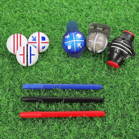 DESELL 6 Pack Golf Ball Marker, 360° Marker Stencil, 2× Ball Markers Stencils, 3× Color Line Markers Pens, Triple Track Plastic Golf Ball Line Marking Alignment Tool Kit in Saudi Arabia