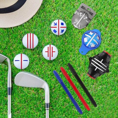 DESELL 6 Pack Golf Ball Marker, 360° Marker Stencil, 2× Ball Markers Stencils, 3× Color Line Markers Pens, Triple Track Plastic Golf Ball Line Marking Alignment Tool Kit in Saudi Arabia