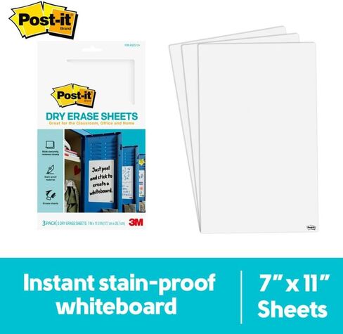 Post-it Dry Erase Sheets, 7 in x 11.3 in, Sticks Securely and Removes Cleanly (DEFSHEETS-3PK) (Pack of 8, 24 Count) in Saudi Arabia