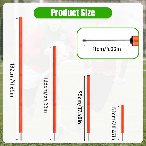 TOBWOLF 6 قطع 6 أقدام قابلة للتعديل أقطاب تدريب خفة الحركة لكرة القدم، مجموعة أقطاب خفة الحركة للتدريب على التعرج، عصي سرعة للتدريب الرياضي قابلة للفصل، أقطاب تدريب العشب للسرعة وخفة الحركة في الهواء الطلق لتدريبات كرة القدم in Kuwait