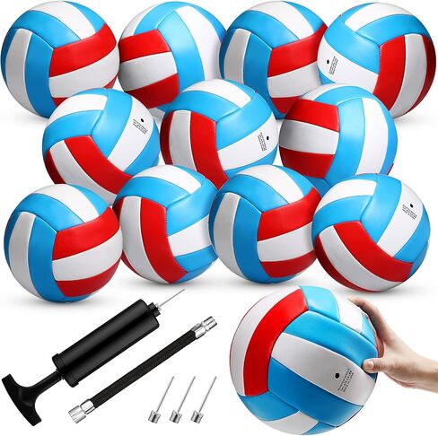 12 Pieces Size 5 Recreational Volleyballs with Air Pump Regulation Soft Volleyball Balls for Outdoor or Indoor Play, Waterproof, Sky Blue, White, Red in Saudi Arabia